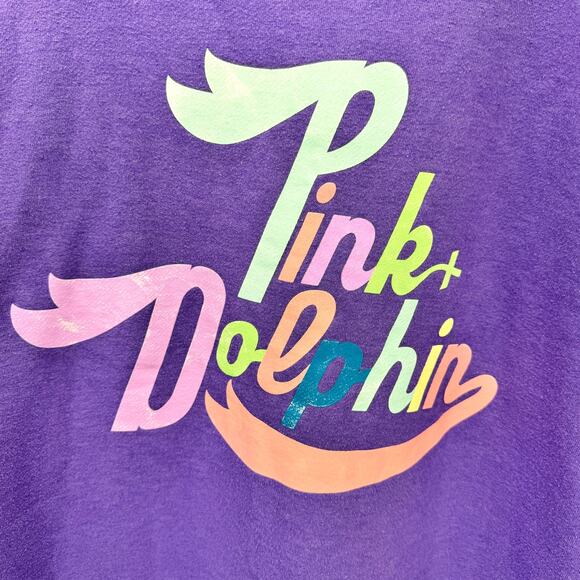 Pink + Dolphin Sweatshirt Womens Large Purple Pullover Long Sleeve Logo Graphic - Picture 3 of 7
